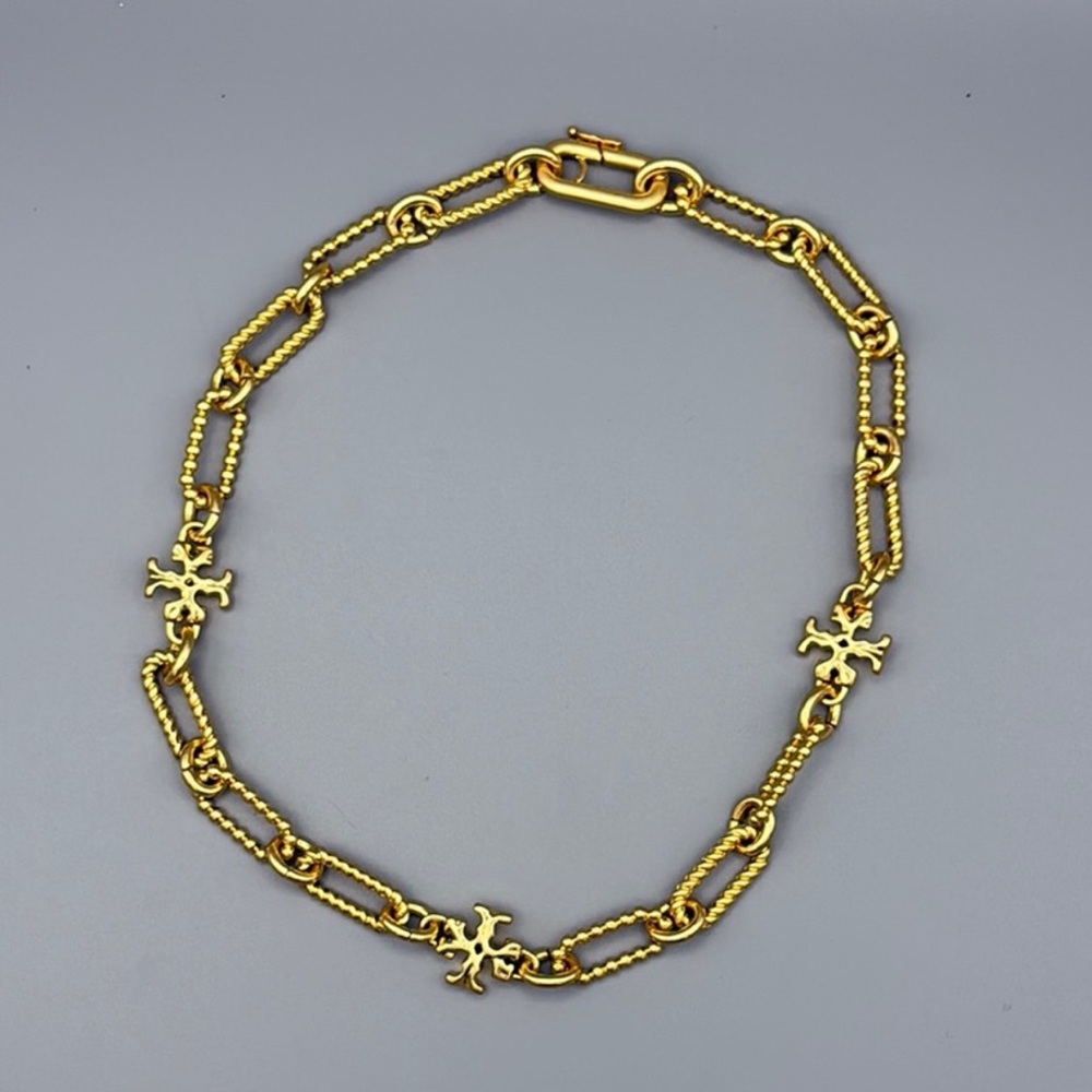 🎁 Tory Burch Gold Tone Roxanne Necklace with Intricate Link Design NWT $278